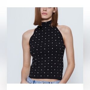 Zara Black Embellished Fitted Tank Top